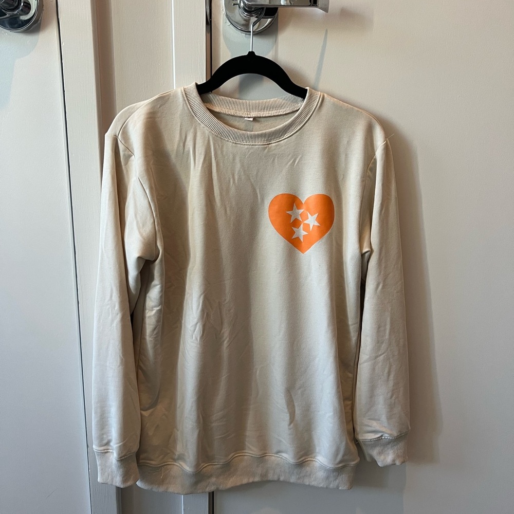 Tennessee Cream Sweatshirt with Orange Heart and Rocky Top Design